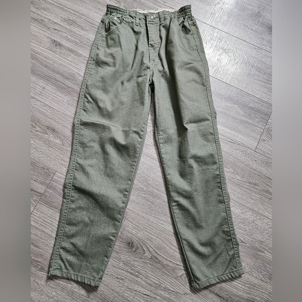 Lee At The Waist Relaxed Fit Side Elastic Tapered Leg Green Khaki Pant 8 Petite - Picture 1 of 8
